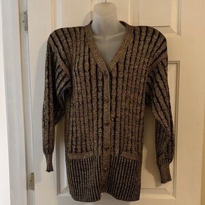 Vintage Women’s Donna Morgan for Non Stop Black and Gold Cardigan Sweater, 7/8
